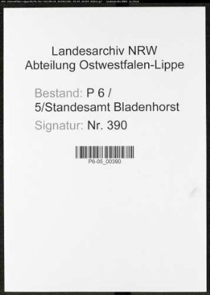 Sterberegister Standesamt Castrop-Rauxel Bladenhorst