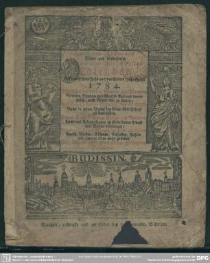 1784: Gottfried Hoffmanns neuer und verbesserter Bautzener Haus- und Wirtschafts-Kalender : auf das Jahr ...; für den Bürger und Landmann; zum Gebrauch des Königreichs Sachsen und der angrenzenden Länder