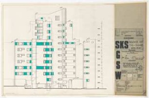 Sanierungsgebiet Kreuzberg Süd SKS, Wohnungsbau, Admiralstraße, Berlin-Kreuzberg: Ansicht von Osten 1:100
