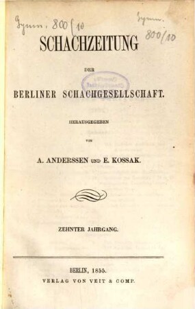 Schachzeitung. 10. 1855