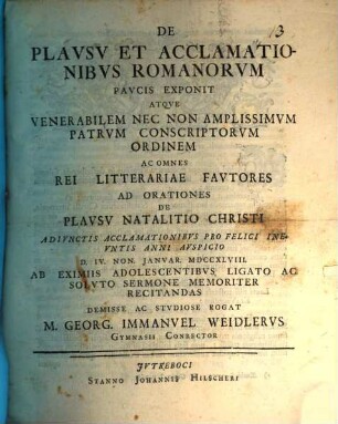 De plausu et acclamationibus Romanorum ... : [progr.]