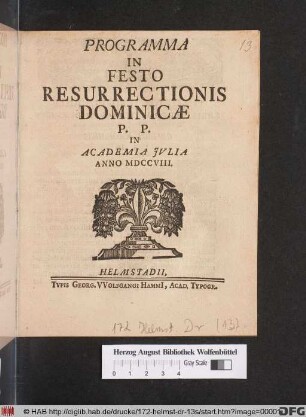Programma In Festo Resurrectionis Dominicæ P. P. In Academia Jvlia Anno MDCCVIII.