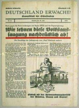 NS-Wochenblatt "Deutschland erwache!" mit scharfer Polemik gegen die Notverordnungen der Papen-Regierung und die SPD