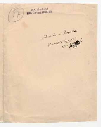 Umschlag mit der Aufschrift &quot;Plutonisches und Vulkanisches&quot;, ohne Inhalt / Humboldt, Alexander