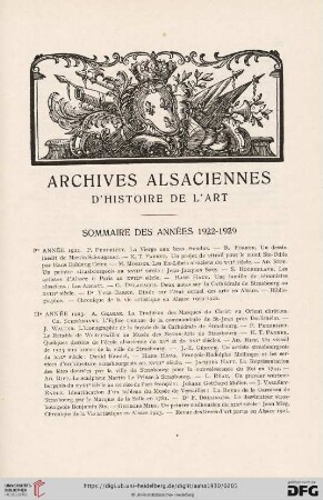 Sommaire des anneés 1922-1929