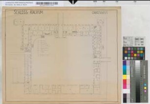 Schloß Kalkum [Grundrisse]. Hof, Unter- und Kellergeschoß, Erdgeschoß, 1. und 2. Etage.