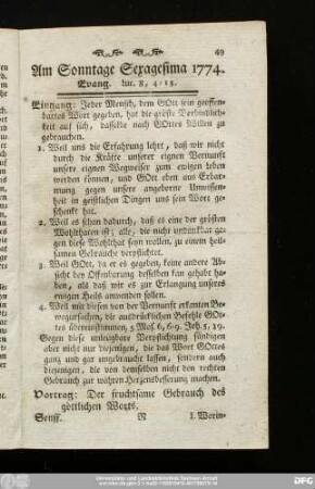 Am Sonntage Sexagesima 1774. Evang. Luc. 8, 4 - 15.
