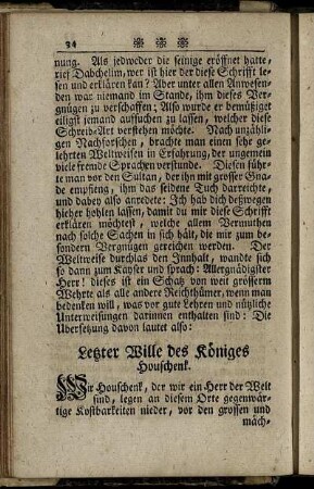Letzter Wille des Königs Houschenk.