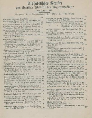 Alphabetisches Register zum Fürstlich Waldeckischen Regierungsblatte