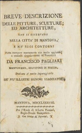 Breve Descrizione Delle Pitture, Sculture Ed Architetture, Che Si Osservano Nella Citta' Di Montave E Ne' Suoi Contorni