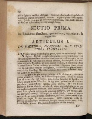 Articulus I. De Partibus, Anatome, Sive Structura Plantarum.