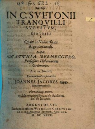 In C. Svetonii Tranqvilli Avgvstvm, Diatribe I.