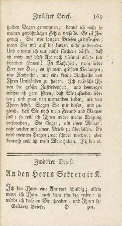 Zwölfter Brief. An den Herrn Sekretair K.