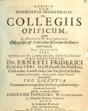 Disputatio Inauguralis De Collegiis Opificum