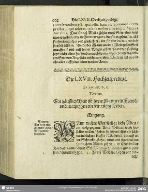 Die LXVII. Hochzeitpredigt. Ex Syr.26.v.2