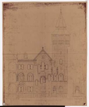 Königliches Residenzschloss Posen, Posen: Ansicht und Schnitt Südseite 1:100