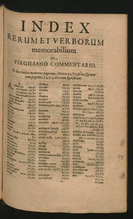 Index Rerum Et Verborum memorabilium in Virgiliano Commentario.