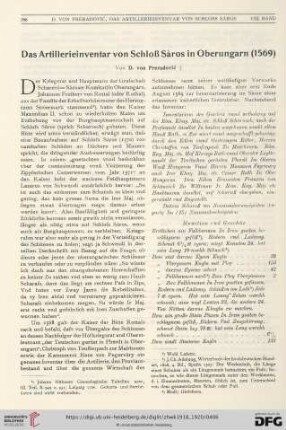 Das Artillerieinventar von Schloß Saros in Oberungarn (1569)