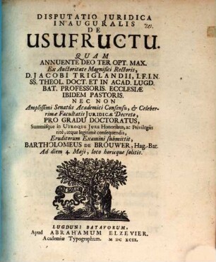 Disp. iur. inaug. de usufructu