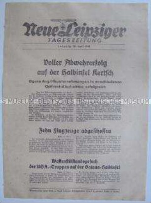 Extrablatt der "Neuen Leipziger Tageszeitung" zur Abwehr sowjetischer Gegenangriffe bei Kertsch