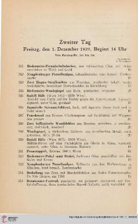 Zweiter Tag: Freitag, den 1. Dezember 1939, Beginn 14 Uhr (Nr. 241 - 500)