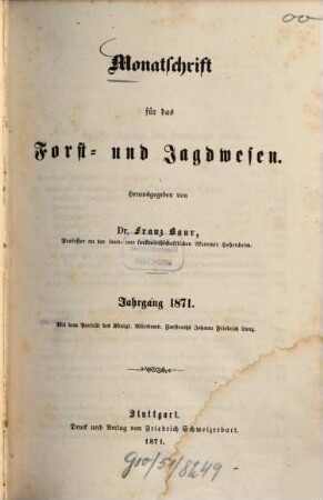 Monatschrift für das Forst- und Jagdwesen. 1871