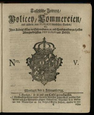 Nro. V, Montags, den 2. Februarii 1733