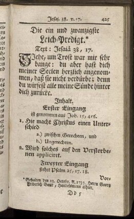 Die ein und zwanzigste Leich-Predigt.