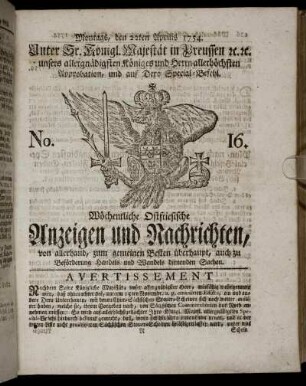 No. 16. Montags, den 22ten Aprilis, 1754.