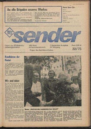 Betriebszeitung 'WF-Sender', Nr.32/1975 (1. Septemberausgabe 1975)