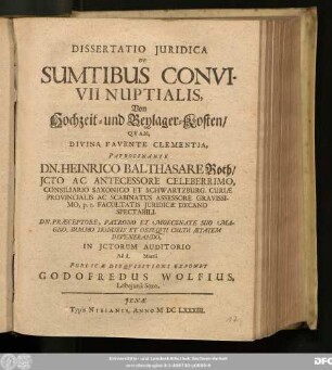 Dissertatio Iuridica De Sumtibus Convivii Nuptialis