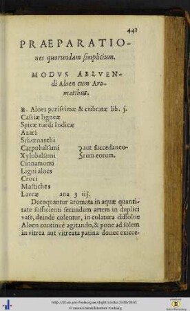 Praeparationes quorundam simplicium.