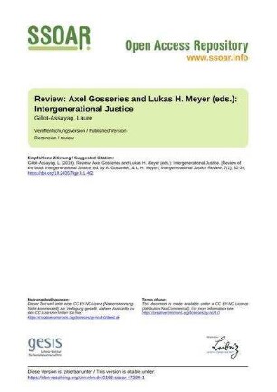 Review: Axel Gosseries and Lukas H. Meyer (eds.): Intergenerational Justice