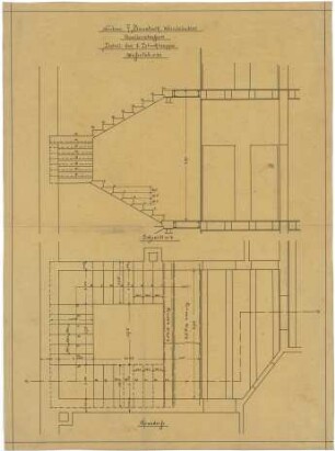 Billing, Hermann; Karlsruhe, Amalienstr. 53; Haus Bausback - Treppe zum 2. OG, Detail (Grundriss; Schnitt)