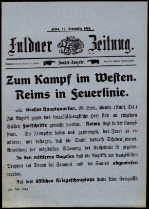 Ausgabe vom Montag, den 21. September 1914.
