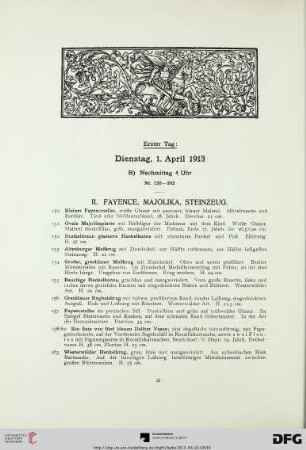 II. Fayence, Majolika, Steinzeug (Nr. 150-302)