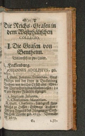 Die Reichs-Grafen in dem Westphälischen Collegio.