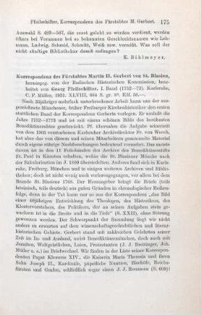 175-176 [Rezension] Korrespondenz des Fürstabtes Martin II. Gerbert von St. Blasien