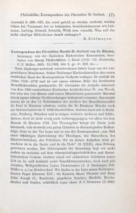 175-176 [Rezension] Korrespondenz des Fürstabtes Martin II. Gerbert von St. Blasien