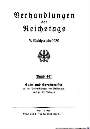 Verhandlungen des Reichstages. Stenographische Berichte. 447. 1930