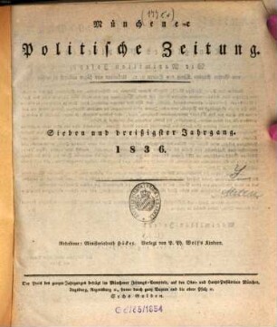 Münchener politische Zeitung : mit allerhöchstem Privilegium. 1836 = Jg. 37, 1 - 6