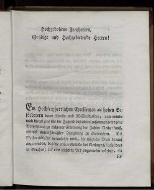 Gnädige und hochgebietende Herren! Vorrede.