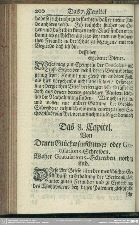Das 8. Capitel. Von Denen Glückwünschungs- oder Gratulations-Schreiben