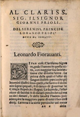 Dello Specchio Di Scientia Universale, Dell'Eccellente Medico, & Cirurgico M. Leonardo Fioravanti Bolognese : Libri Tre