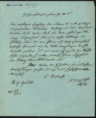 Antwortentwurf Wilhelm Schmitts . Brief von Louis Spohr an Franz von Dingelstedt
