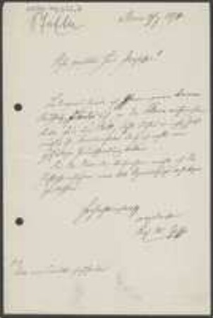 Brief von Wilhelm Pfeffer an Unbekannt