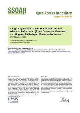 Langfristige Mobilität von Hochqualifizierten/ WissenschafterInnen (Brain Drain) aus Österreich und Ungarn: Fallbeispiel MathematikerInnen