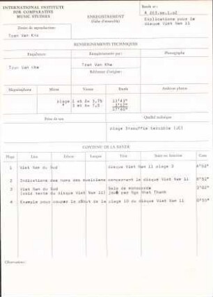 Explications pour le disque Viet-Nam 11