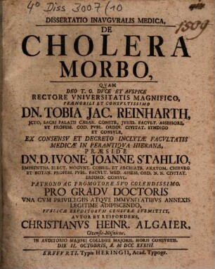 Diss. inaug. med. de cholera morbo
