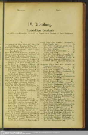 IV. Abtheilung. Einwohnerverzeichnis : IV Abteilung. Alphabetisches Verzeichnis der selbständigen Einwohner Limbach’s mit Angabe ihres Standes und ihrer Wohnungen